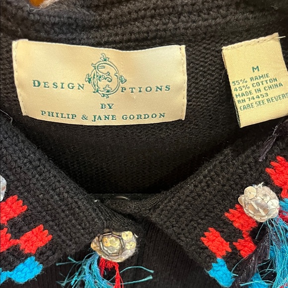 Vintage Southwestern (Native American Style) Sweater w/Sequins, Red/Blue Accents - Picture 3 of 9